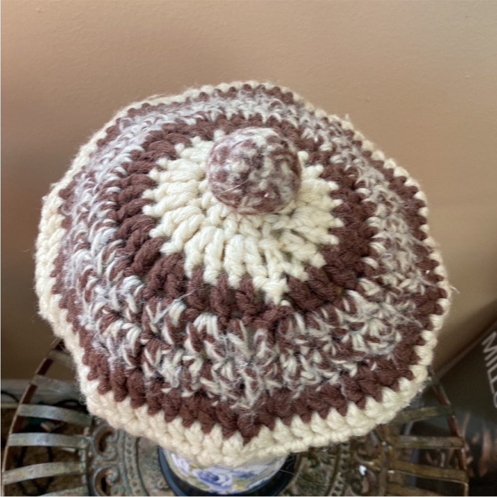 VTG Handmade Handknit Knitted Crochet Beret Pom - Picture 1 of 8